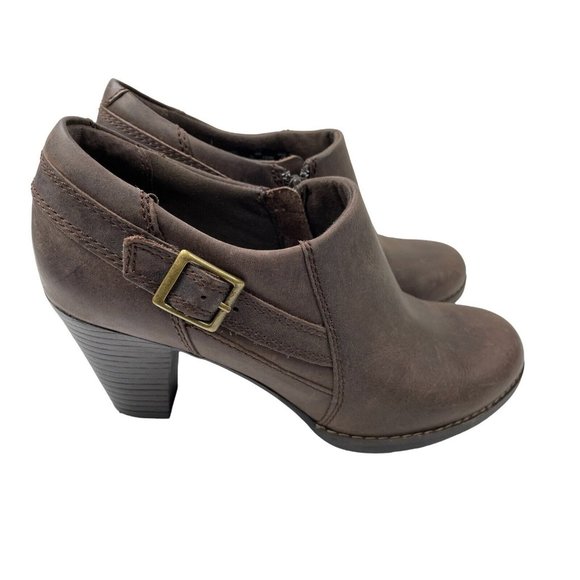 Clarks Women's Hope Rest Brown Leather Booties Size 8 - Picture 1 of 6